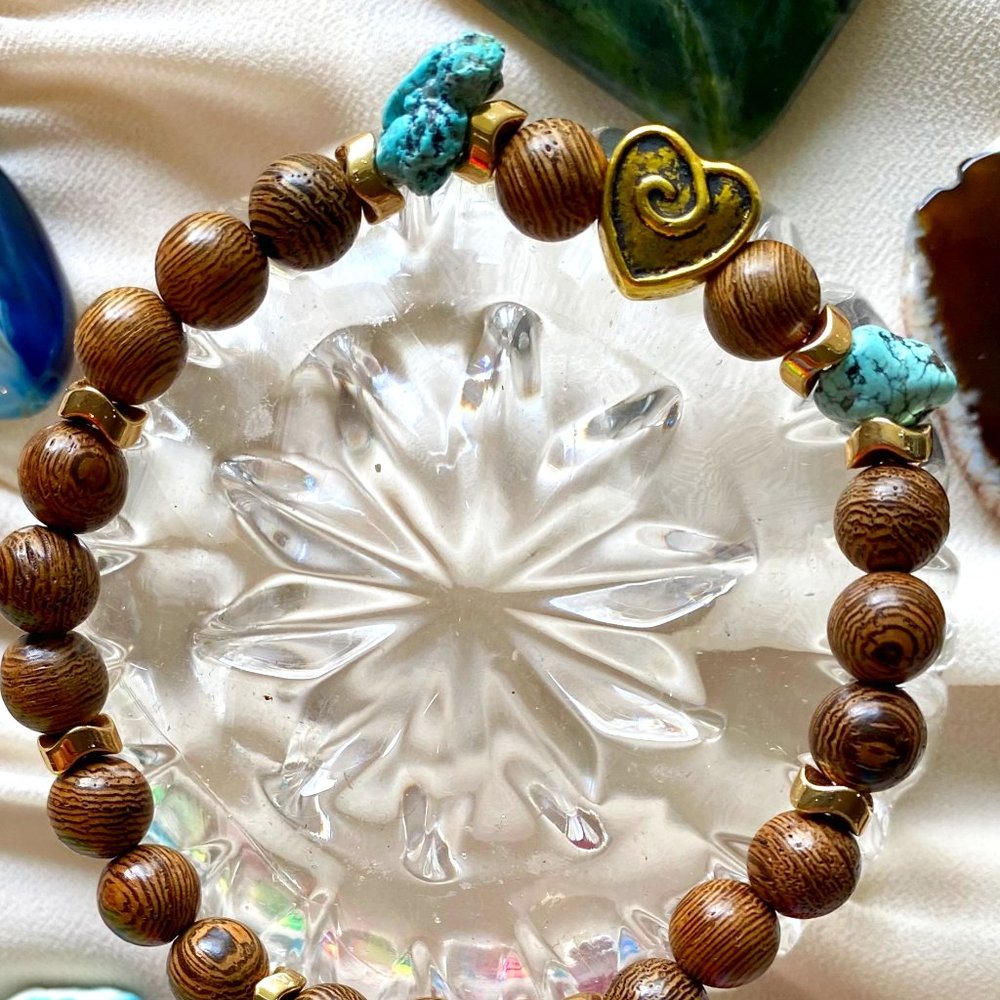 Real Wood and Turquoise Precious Stones Bracelet